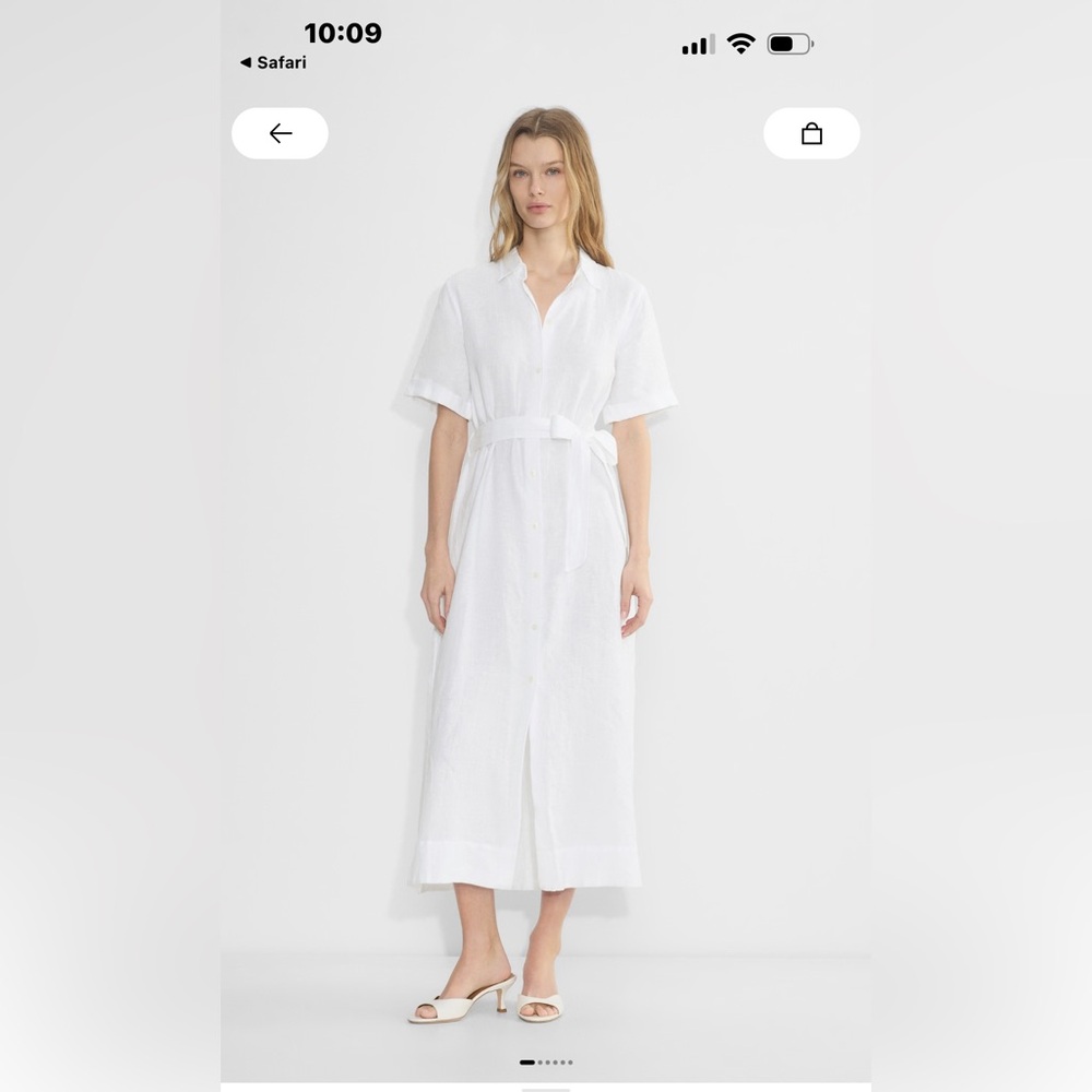 Babaton White Organic Linen Midi Shirt Dress